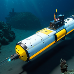 **Prompt for Advanced Deep-Sea Exploration Technology:**
    An intricately designed autonomous underwater vehicle (AUV) with glowing intelligent sensors, precisely navigating a vast deep-sea trench. The AUV projects a real-time, high-resolution 3D map of the seafloor onto the dark water, revealing unseen geological formations. The scene captures a sense of scientific discovery and technological advancement in a professional, research-oriented setting. The AUV is perfectly engineered with accurate proportions and well-formed mechanical parts. cinematic lighting, detailed, realistic rendering, ultra-definition, scientific illustration quality, safe for work, appropriate content, fully clothed, family-friendly.
