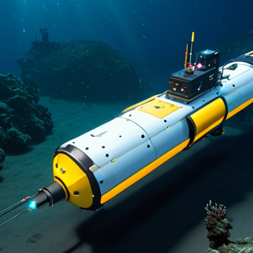 Home 4 **Prompt for Advanced Deep-Sea Exploration Technology:**
An intricately designed autonomous underwater vehicle (AUV) with glowing intelligent sensors, precisely navigating a vast deep-sea trench. The AUV projects a real-time, high-resolution 3D map of the seafloor onto the dark water, revealing unseen geological formations. The scene captures a sense of scientific discovery and technological advancement in a professional, research-oriented setting. The AUV is perfectly engineered with accurate proportions and well-formed mechanical parts. cinematic lighting, detailed, realistic rendering, ultra-definition, scientific illustration quality, safe for work, appropriate content, fully clothed, family-friendly.