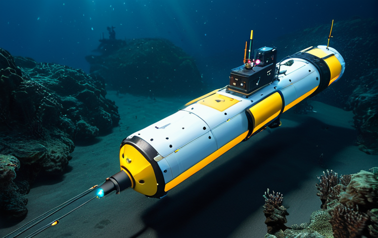 **Prompt for Advanced Deep-Sea Exploration Technology:**
An intricately designed autonomous underwater vehicle (AUV) with glowing intelligent sensors, precisely navigating a vast deep-sea trench. The AUV projects a real-time, high-resolution 3D map of the seafloor onto the dark water, revealing unseen geological formations. The scene captures a sense of scientific discovery and technological advancement in a professional, research-oriented setting. The AUV is perfectly engineered with accurate proportions and well-formed mechanical parts. cinematic lighting, detailed, realistic rendering, ultra-definition, scientific illustration quality, safe for work, appropriate content, fully clothed, family-friendly.