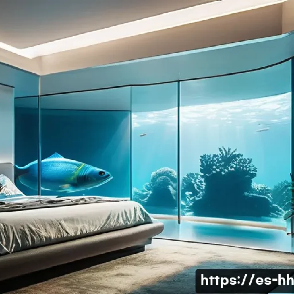 심해 식민지의 사회적 구조와 문화 - **Prompt:** A serene morning scene inside a futuristic underwater apartment. A young woman, fully cl...