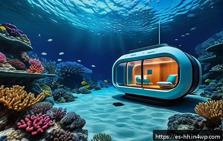 심해 식민지 실험 프로젝트 사례 분석 - A futuristic underwater colony habitat made of advanced titanium and ceramic composite materials, fe...
