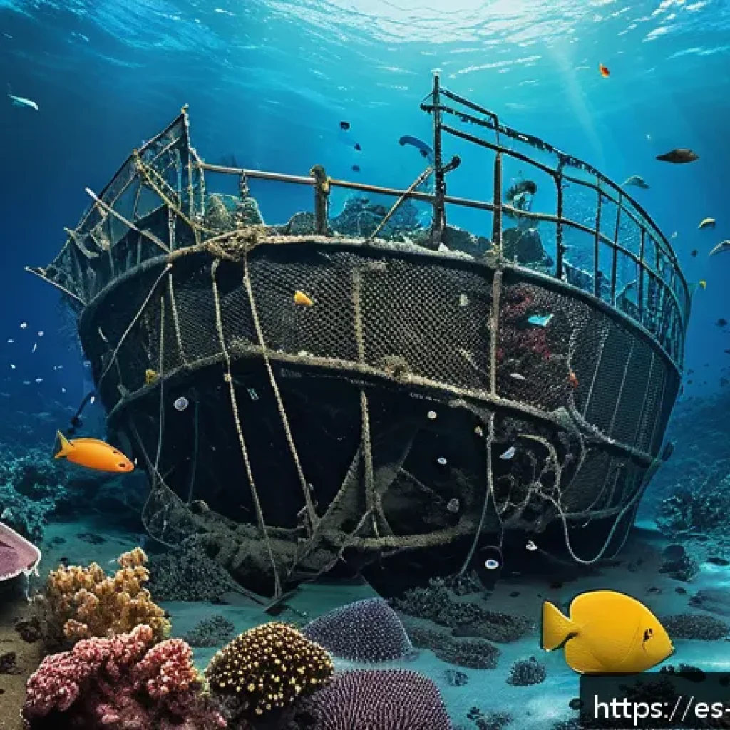 심해 생태계와 인간 활동의 상호작용 - A detailed underwater scene depicting the destructive impact of industrial deep-sea trawling on mari...