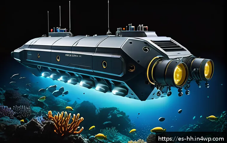 심해 식민지의 경제적 모델과 성공 전략 - A futuristic underwater scene depicting advanced autonomous underwater vehicles (AUVs) and remotely ...