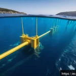 Home 19 심해 식민지에서의 대체 에너지 활용 - Underwater tidal turbine installation off the coast of Galicia, Spain, showcasing large submerged tu...
