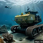 Home 18 심해 자원 개발과 국제법의 관계 - A detailed underwater scene depicting deep-sea mining operations in international waters near South ...