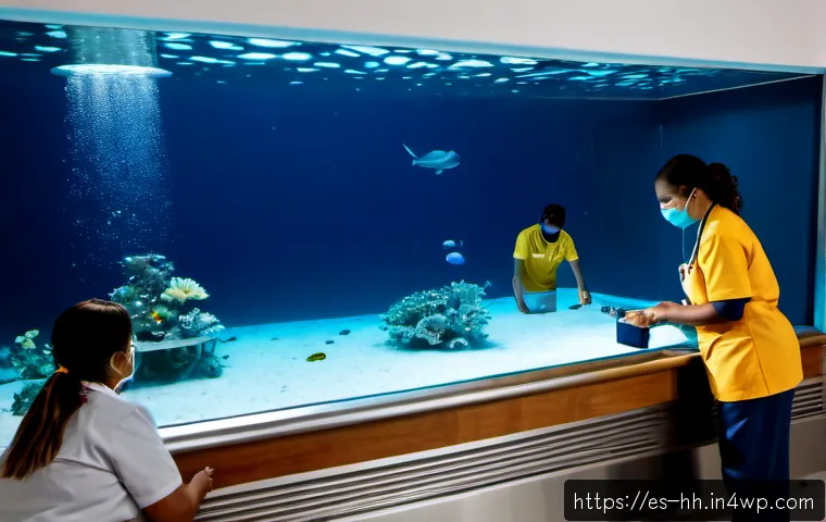 심해 식민지에서의 사회적 안전망 구축 - Photorealistic deep-sea colony community hub designed for Spanish-speaking residents, diverse Hispan...