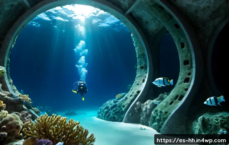 Home 17 심해 식민지 구상에 대한 미래 예측 - Photorealistic future deep-sea colony concept, wide underwater view of elegant glass-domed habitats ...